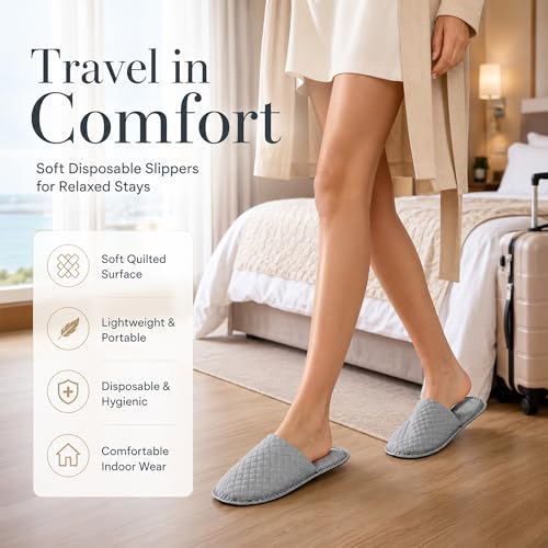 Disposable Travel Slippers 18 Pairs - Soft Hotel & Spa Guest Footwear, Individually Wrapped, Gray, 11x4.6 Inches
