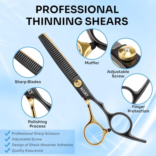 AULikY Professional Hair Cutting Scissors Set 15 Pcs - Stainless Steel Shears for Salon & Home Use