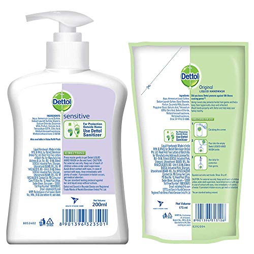 Dettol Liquid Sensitive Handwash 200ml with Free Original Pouch 175ml