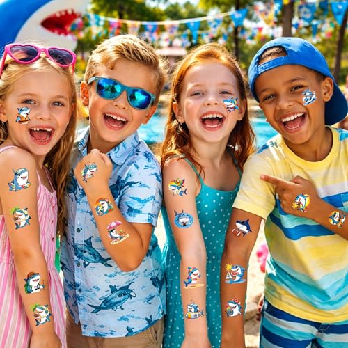 108 Shark Temporary Tattoos for Kids - Ocean Party Favors