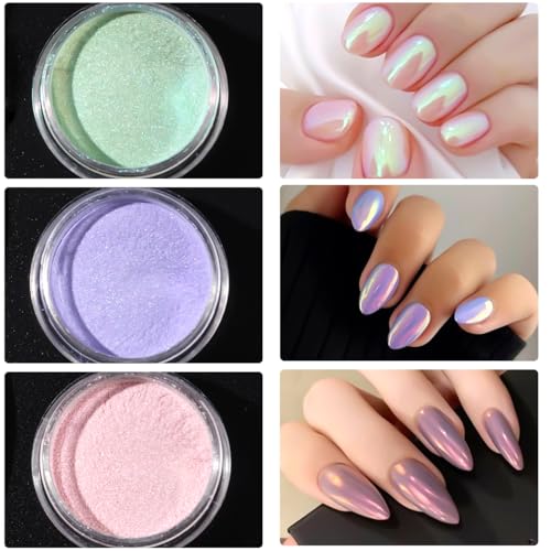 SUTOZMIWE 10 Colors Aurora Mermaid Pearl Chrome Nail Powder - Iridescent Aurora Effect