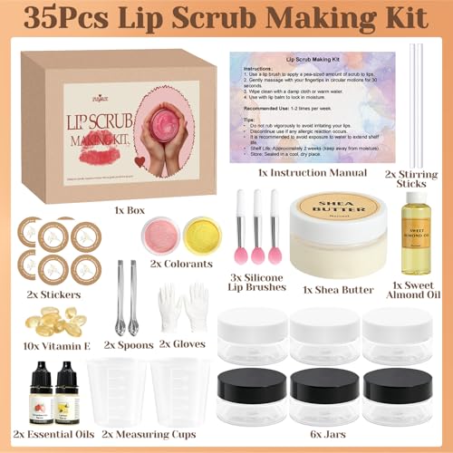 DIY Sugar Lip Scrub Making Kit - 35 Pcs with Natural Ingredients