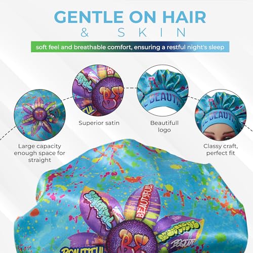 BE BEAUTIFUL EXTENSIONS Blue Reversible Double Layer Silk Satin Sleep Bonnet for Hair Protection