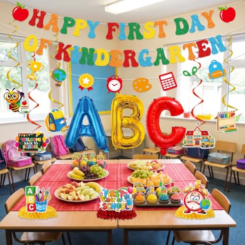 Happy First Day of Kindergarten Decoration Set - 14 Pcs Banner & Balloons