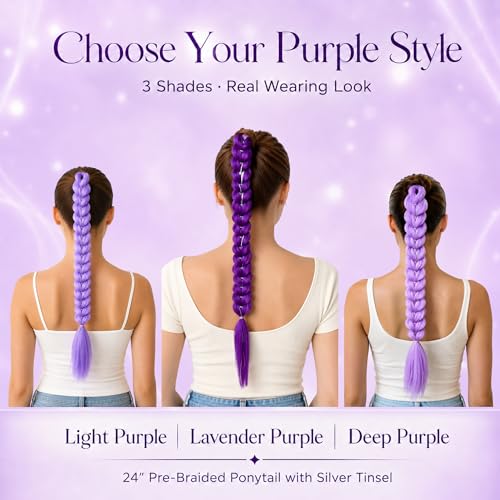 TASHEEMA 24-Inch Pre-Braided Ponytail Extension, Dark Purple Synthetic Hair