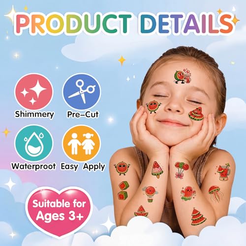 108 Glitter Watermelon Temporary Tattoos for Kids - Summer Party Favors