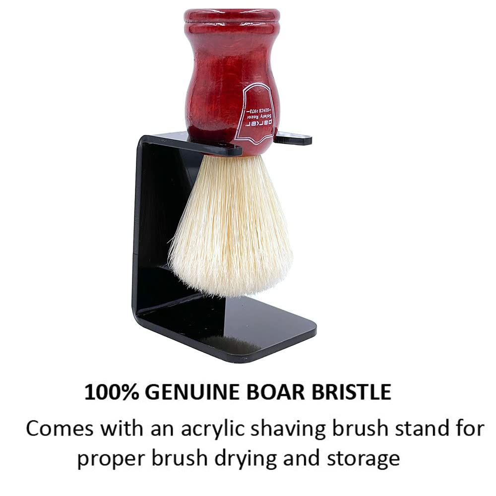 Parker Safety Razor Deluxe 100% Boar Bristle Shaving Brush with Rosewood Handle & Brush Stand – Handmade Exfoliating Brush for Traditional Wet Shaving