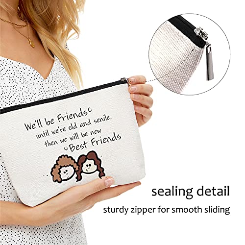 Blue Leaves Besties Makeup Bag - Waterproof Cosmetic Bag for Best Friends