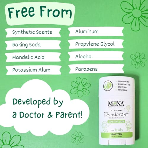 MONA Natural Deodorant for Kids - HONEYDEW 1.76 Oz | Aluminum-Free & Hypoallergenic