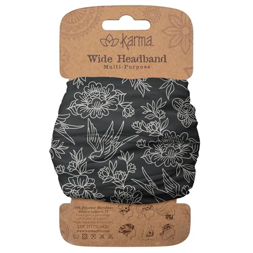 Karma Wide Fabric Headband for Women - Black & White Stretchy Scarf