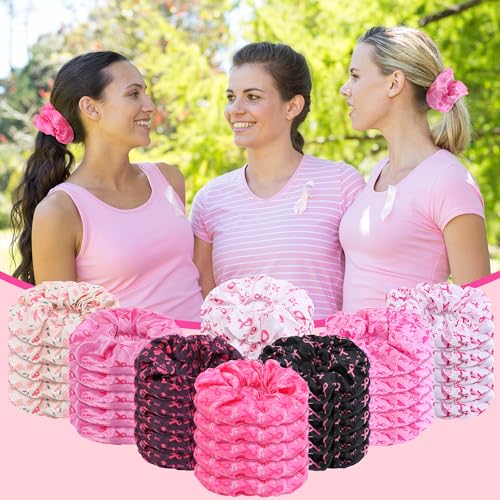 Breast Cancer Awareness Scrunchies - Pack of 40 Pink Hair Ties for Support & Style