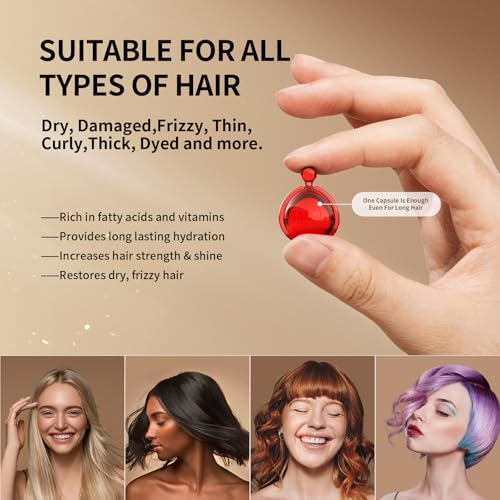 POEROES Hair Oil 50 Capsules - Hair Vitamins A C E Pro B5 - Hair Treatment Serum - Serum for Frizzy and Damaged Hair - Argan & Avocado Oil - Leave in Conditioner for Women & Men