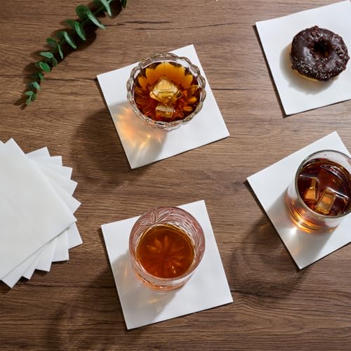 FOCUSLINE 100 Count Linen-Feel Disposable Cocktail Napkins - Soft & Absorbent Party Beverage Napkins