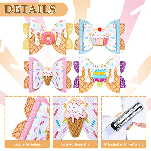 Whaline 4-Pack Glitter Dessert Bow Hair Clips for Girls