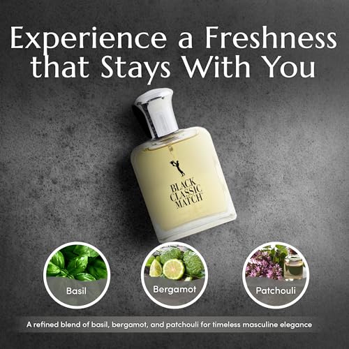 Black Classic Match Eau De Toilette Spray for Men - 2.5 Fl Oz (Pack of 2) | Fresh Woody Fragrance