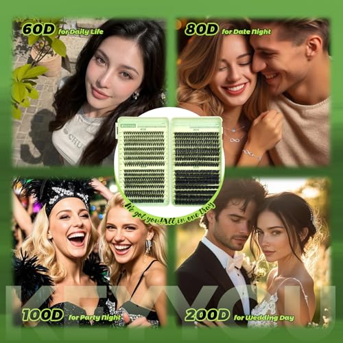 KEYYOU 4-in-1 Lash Clusters Kit - 60D, 80D, 100D, 200D Mix