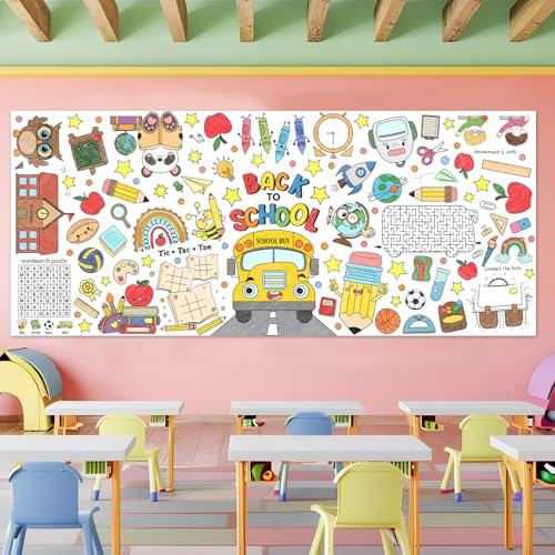 Back to School Coloring Poster - 55x24 Inch Table Cover for Kids
