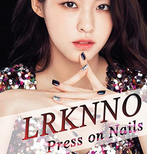 LRKNNO LM2 French Tip Press-On Nails Medium Square with Silver Glitter Line - Glossy Coffin Fake Nails for Women 24Pcs