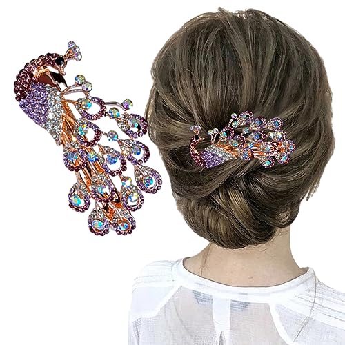 Yusier Purple Peacock Rhinestone Hair Clip Elegant Side Hair Accessory for Women