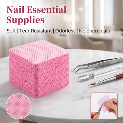 1200 Pack Pink Lint-Free Nail Wipes - Acetone Remover Pads for Gel Nails & Extensions