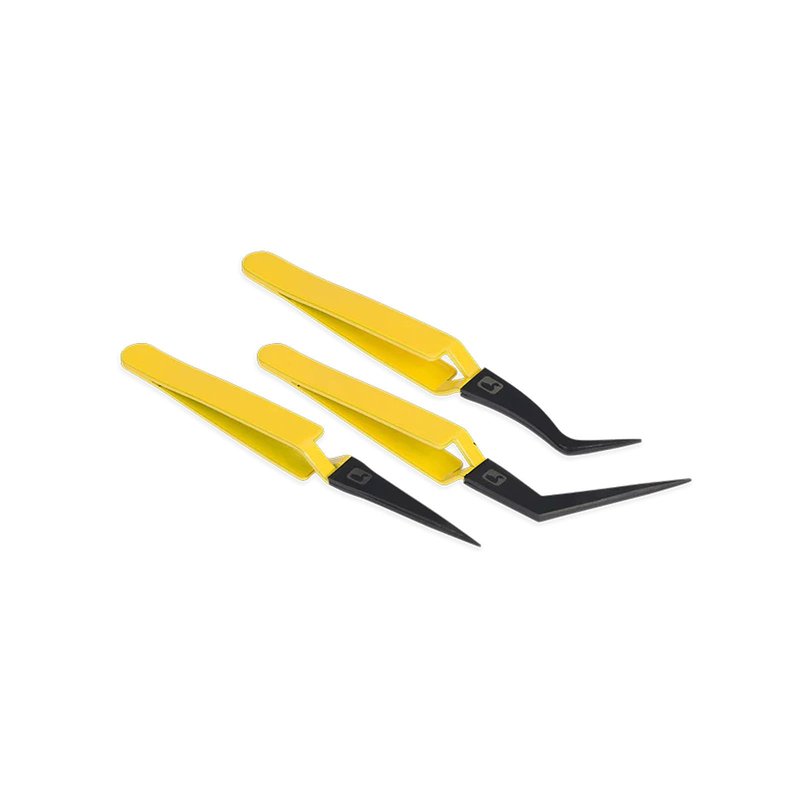 Locking Tweezers Set for Dubbing Loops and Fly Tying, 3 Pieces, Black (Yellow)