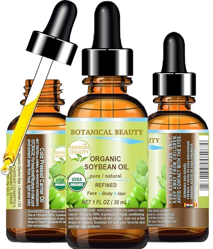Botanical Beauty Organic Soybean Oil - 100% Pure Cold Pressed Moisturizer for Face, Skin, Body, Hair, Nails (1 Fl Oz)
