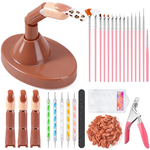 Difenni Pink Practice Fingers Nail Kit 3 Fingers 200+ Tips & Tools for Acrylic Nails DIY