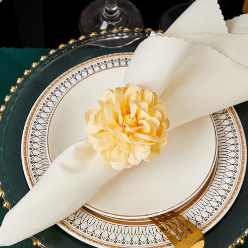 LeLehome 6PCS Flower Napkin Rings - Elegant Fabric Holders for Weddings & Events