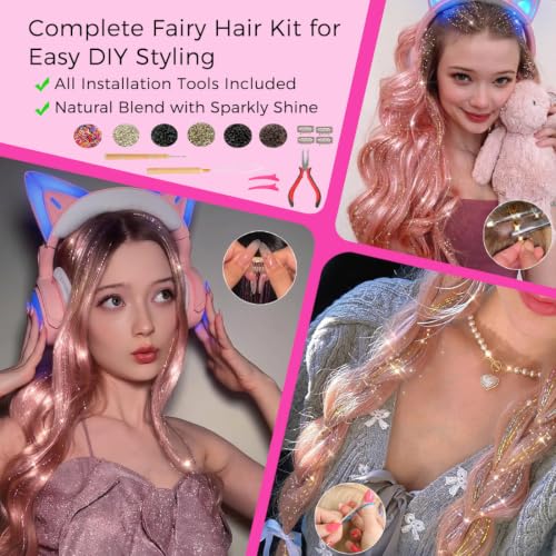 Hair Tinsel Kit with Tools, 24 Colors Fairy Hair Extensions, 9000+ Strands
