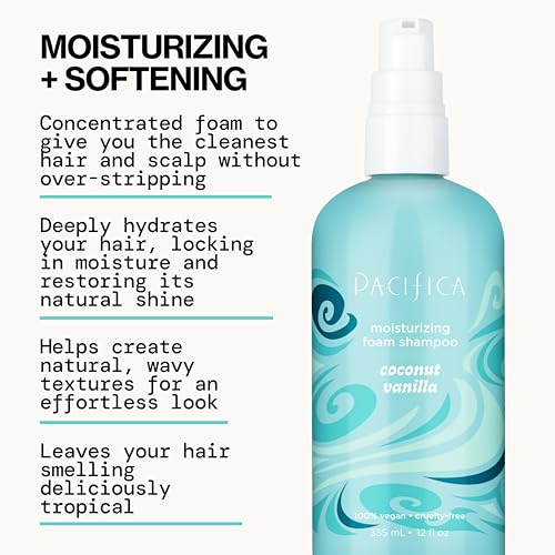 Pacifica Coconut Vanilla Moisturizing Foam Shampoo - Hydrating Sulfate-Free Hair Cleanser, 12 Fl Oz