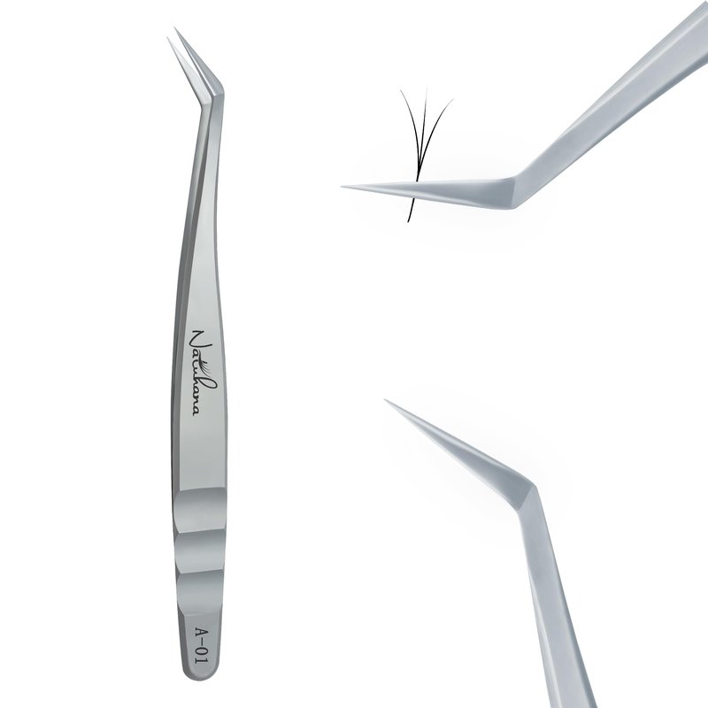 Natuhana High Precision Lash Tweezers for Individual and Volume Eyelash Extensions Premium Stainless Steel Curved Fiber Tip Professional Isolation Tweezer