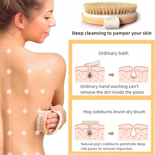 Dry Brushing Body Brush Set - Natural Bristle Exfoliating Brushes
