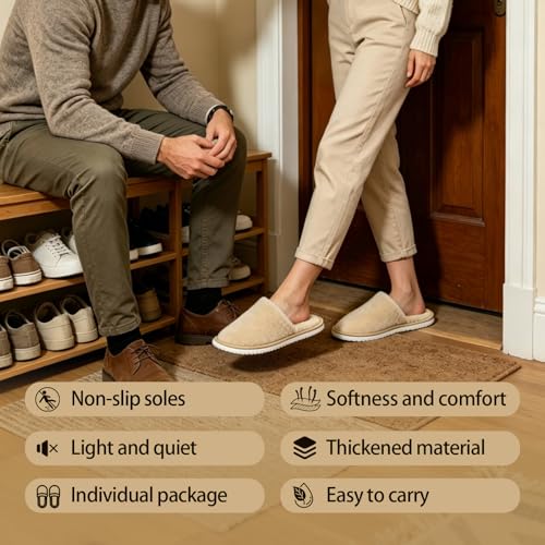 4 Pairs Washable Disposable Guest Slippers for Men & Women - Size 10/11