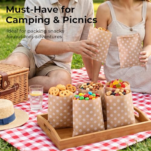 VGOODALL 120PCS Flat Kraft Paper Treat Bags - 5" x 7" Dot Pattern