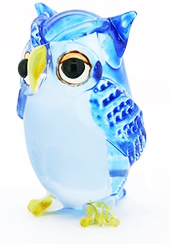 Handcrafted Blue Crystal Owl Figurine | Miniature Glass Decor