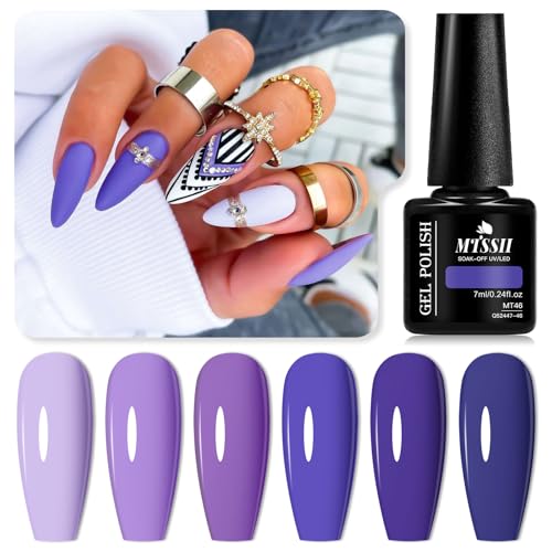 MTSSII 6-Pack Purple Blue Gel Nail Polish Set - Long Lasting UV LED Soak Off Manicure Kit for Home & Gift