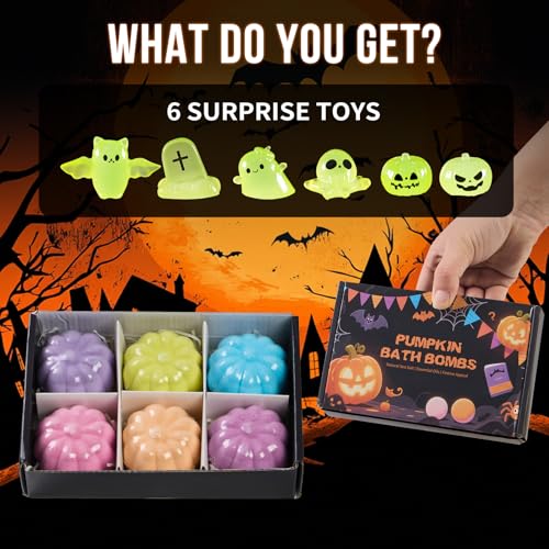FAMILON Halloween Pumpkin Bath Bombs with Glow-in-the-Dark Toys - Kids Spa Gift Set