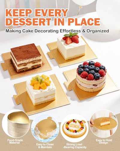 CHONNFEASTT 120PCS Mini Gold Cake Boards - Grease-Proof Dessert Plates