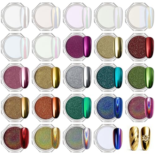 Artdone 24Jars Chrome Nail Powder Kit | Metallic & Holographic Effects