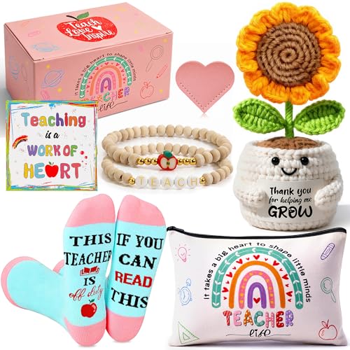 U-Goforst Teacher Appreciation Gift Set with Crochet Sunflower & Accessories