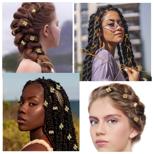 50Pcs Gold Hair Jewelry for Braids - Adjustable Cuffs & Charms