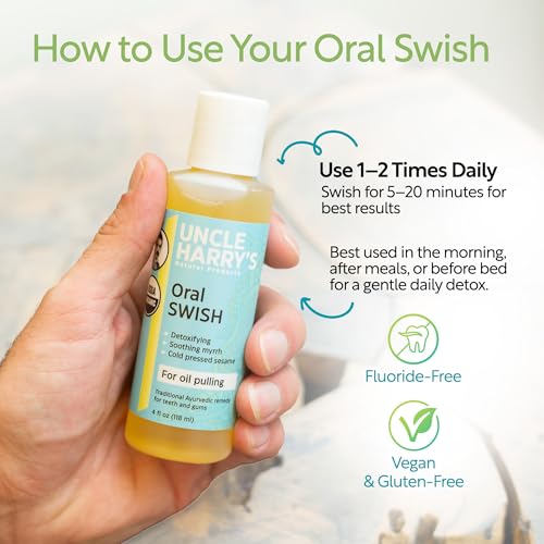 Uncle Harry's Organic Oil Pulling Mouthwash with Sesame, Clove & Oregano - Natural Teeth & Gum Care (4 oz)