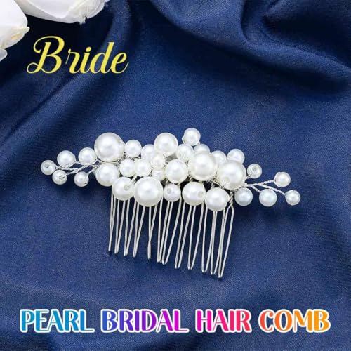EASEDAILY Pearl Wedding Hair Comb - Silver Bridal Hair Piece for Brides