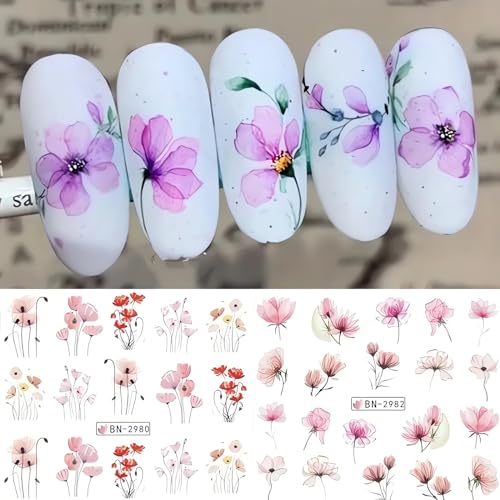 SINSEN Flower Nail Art Stickers - 12 Water Transfer Designs