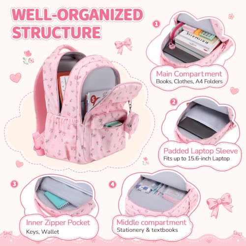Cute Corduroy Girls Backpack with Mini Coin Purse - Pink Floral