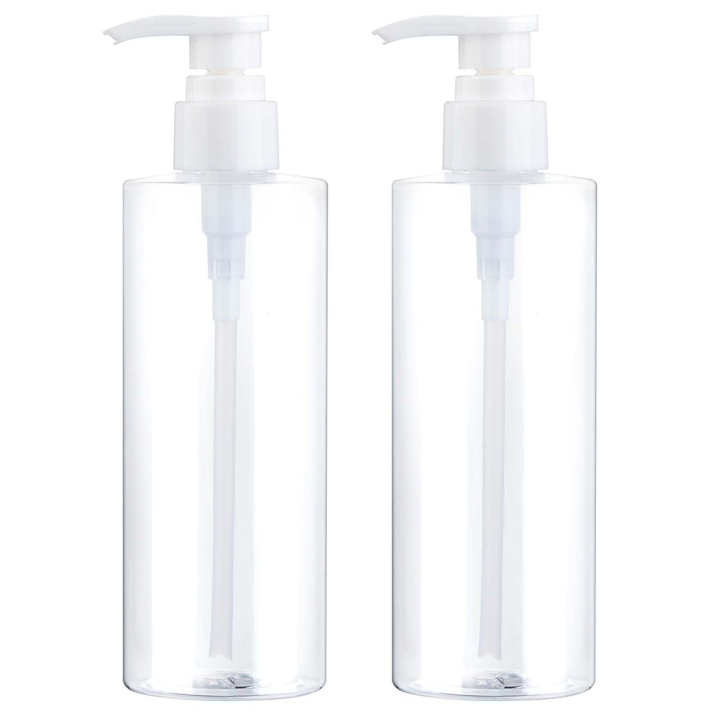 Plastic Pump Bottle Dispenser, BPA-Free Clear Refillable Empty Containers,2 Pack Cylindrical Hand Pump Bottles Dispenser for Shampoo, Lotion, Body Wash, Conditioner, Creams and Toiletries
