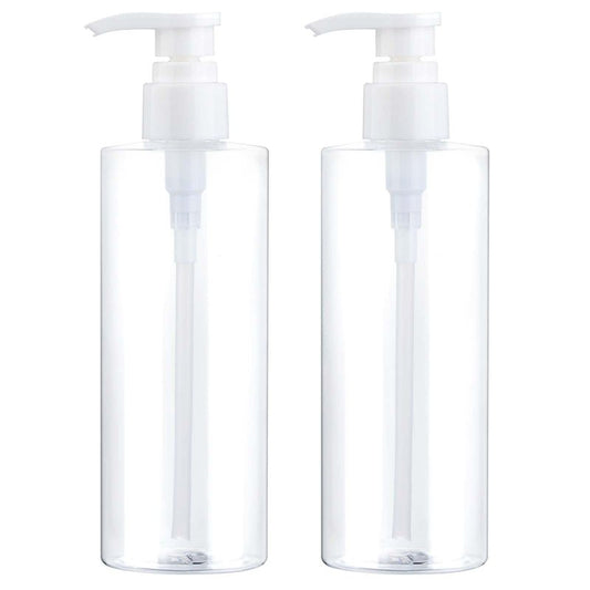 Plastic Pump Bottle Dispenser, BPA-Free Clear Refillable Empty Containers,2 Pack Cylindrical Hand Pump Bottles Dispenser for Shampoo, Lotion, Body Wash, Conditioner, Creams and Toiletries