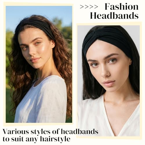 JATEBI 9-Pack Non-Slip Black Headbands for Women - Workout, Yoga & Daily Wear