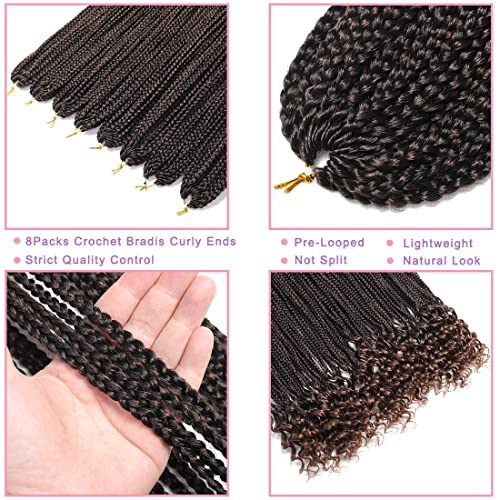 24-Inch Pre-Looped Box Braids Crochet Hair with Curly Ends - 8 Packs