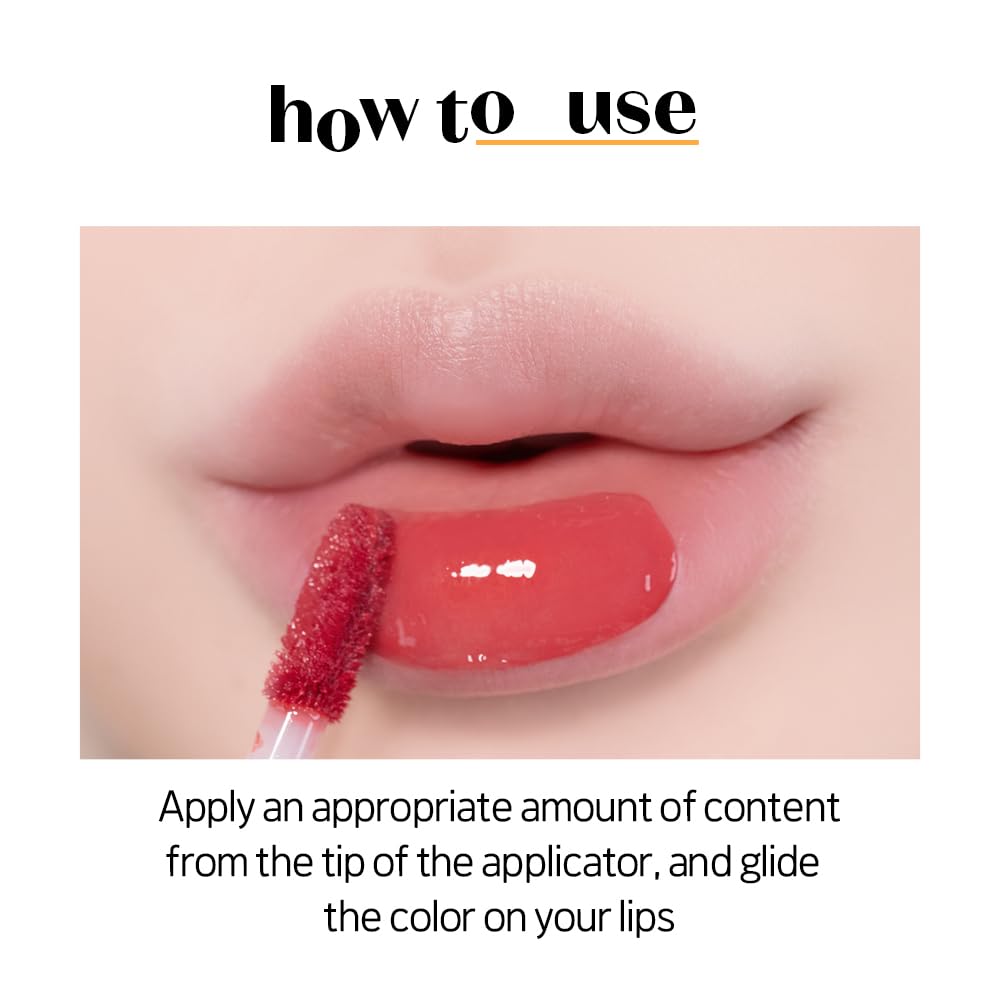 ETUDE Over Glowy Lip Stain Tint - Non-Sticky Vegan Lip Tint for Moisturized, Long-Lasting Color | Black Cat Rose Jelly